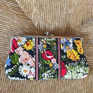 Vera Bradley Black Multi Floral Quilted double Clasp clutch